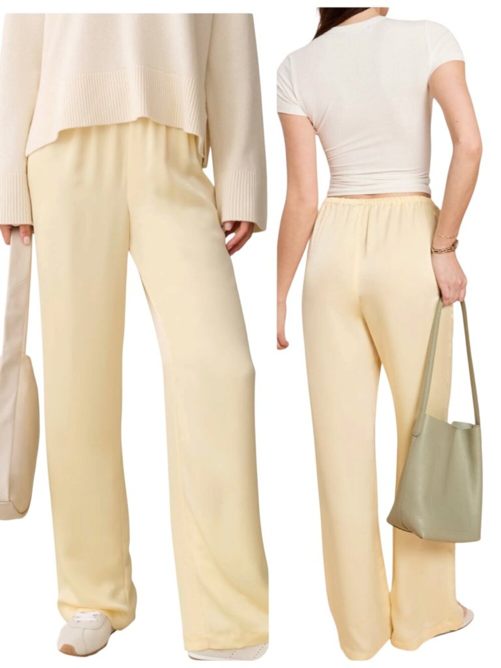 CAARA Ivanna Butter Satin Wide Leg Pants S NWT Minimalist